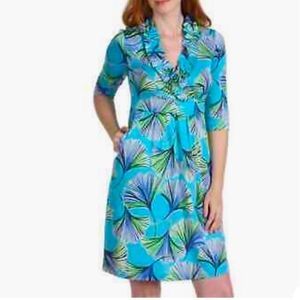 Lilly Pulitzer Blayney V-Neck Silk Blend 3/4 Sleeve Dress Womens 82754 Size M
